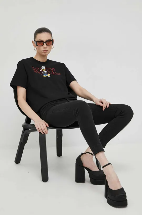 Βαμβακερό μπλουζάκι Karl Lagerfeld x Disney μαύρο
