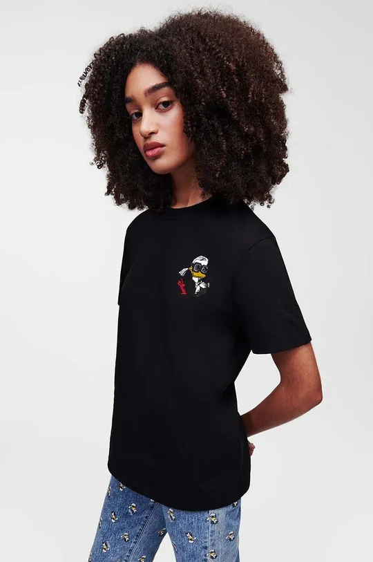 črna Bombažna kratka majica Karl Lagerfeld x Disney