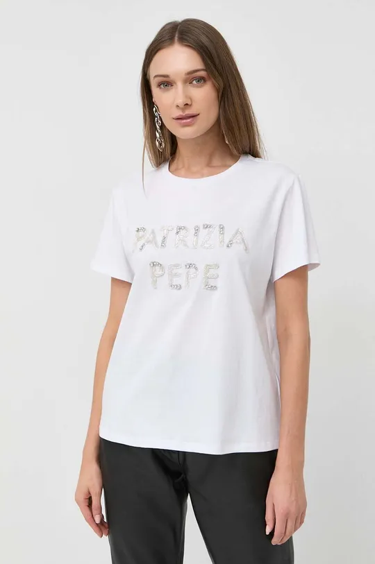 biały Patrizia Pepe t-shirt bawełniany