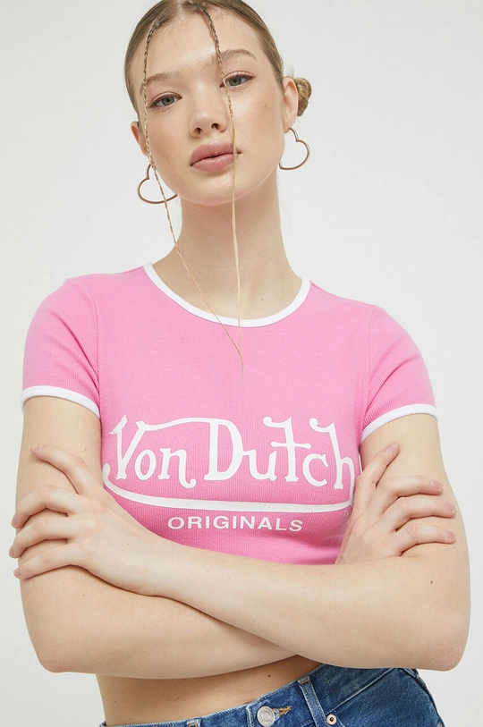 różowy Von Dutch t-shirt Damski