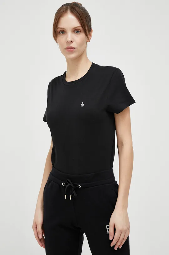 μαύρο Βαμβακερό μπλουζάκι Volcom Γυναικεία