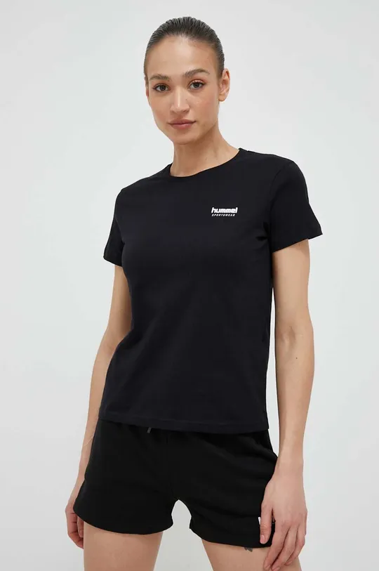 czarny Hummel t-shirt bawełniany hmlLGC KRISTY SHORT T-SHIRT Damski