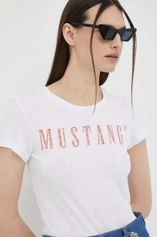 λευκό Βαμβακερό μπλουζάκι Mustang