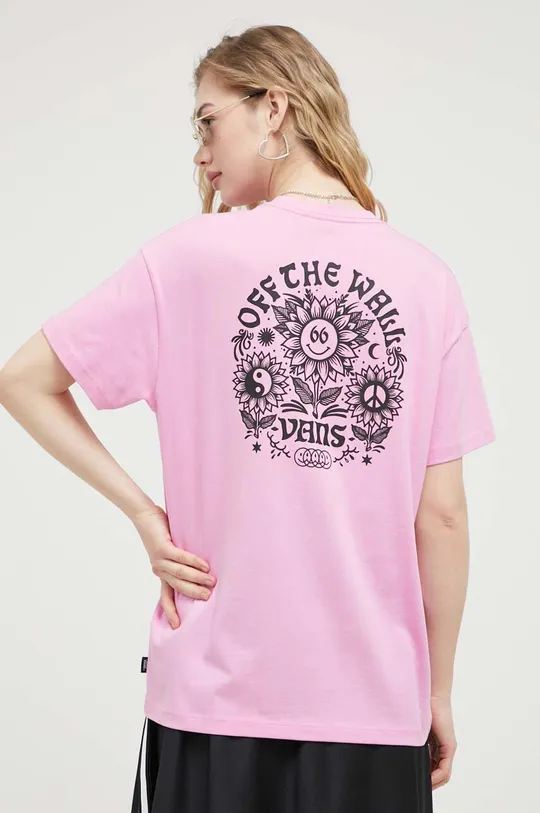 różowy Vans t-shirt bawełniany Damski