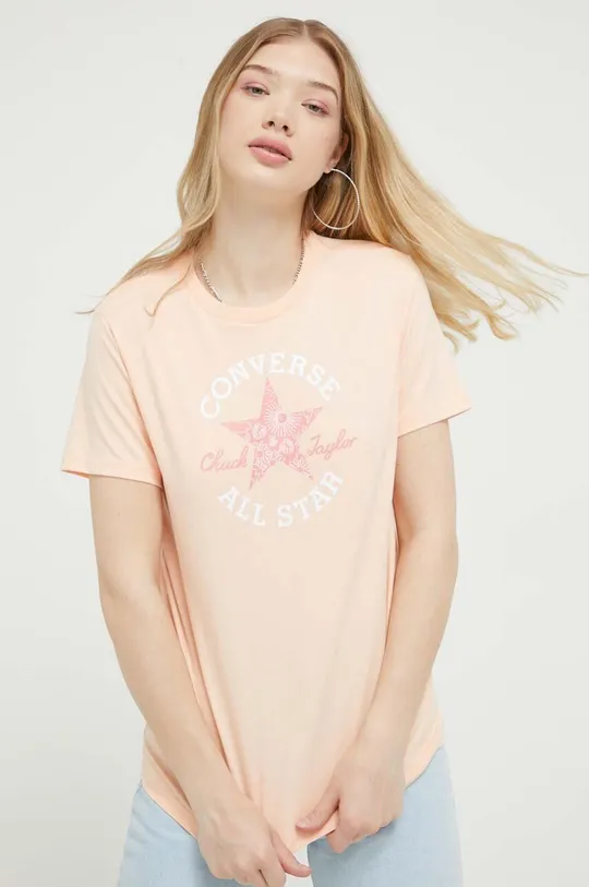 oranžová Bavlnené tričko Converse Dámsky