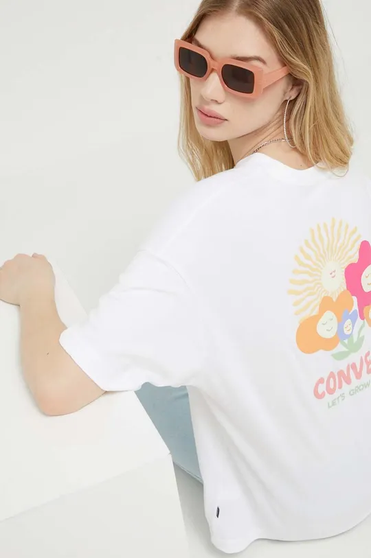 белый Хлопковая футболка Converse Женский