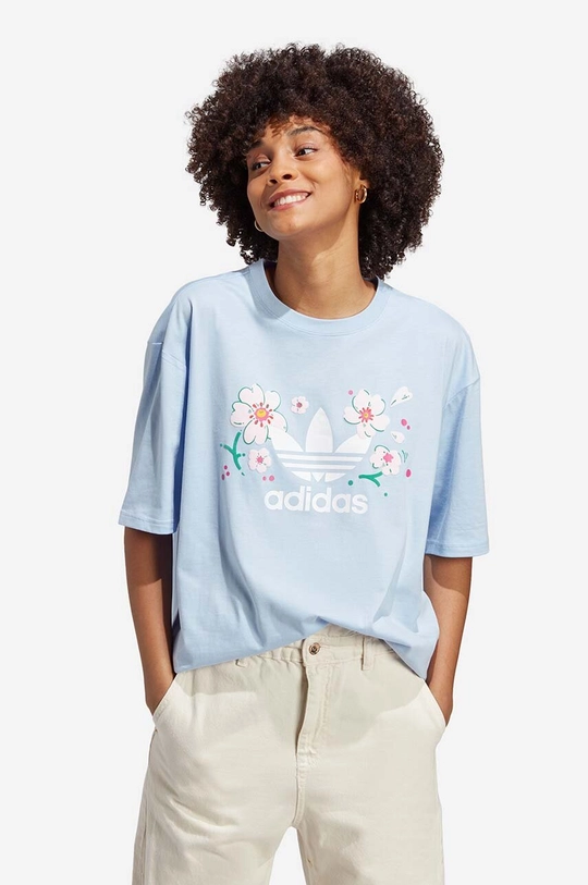 modrá Bavlněné tričko adidas Oversized Tee Dámský