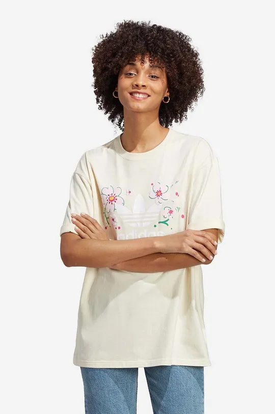 béžová Bavlněné tričko adidas Oversized Tee Dámský