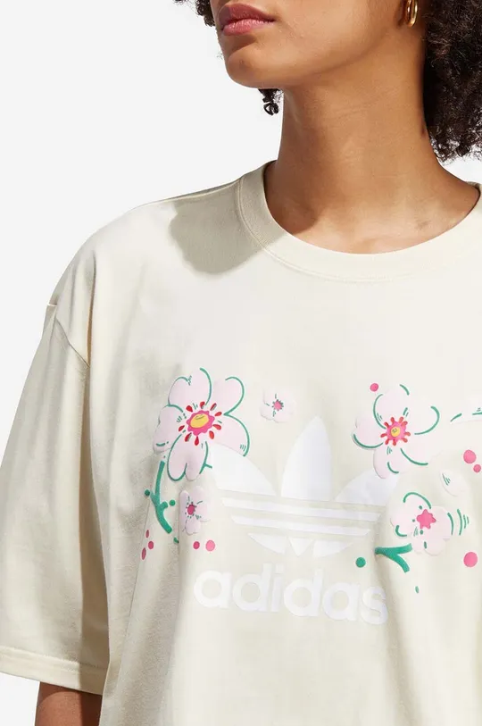 adidas t-shirt bawełniany Oversized Tee beżowy