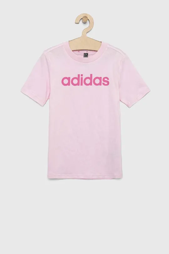 Παιδικό βαμβακερό μπλουζάκι adidas LK LIN CO ροζ