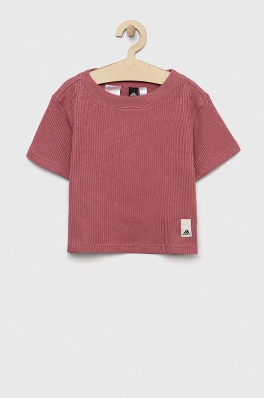 рожевий Дитяча бавовняна футболка adidas Для дівчаток