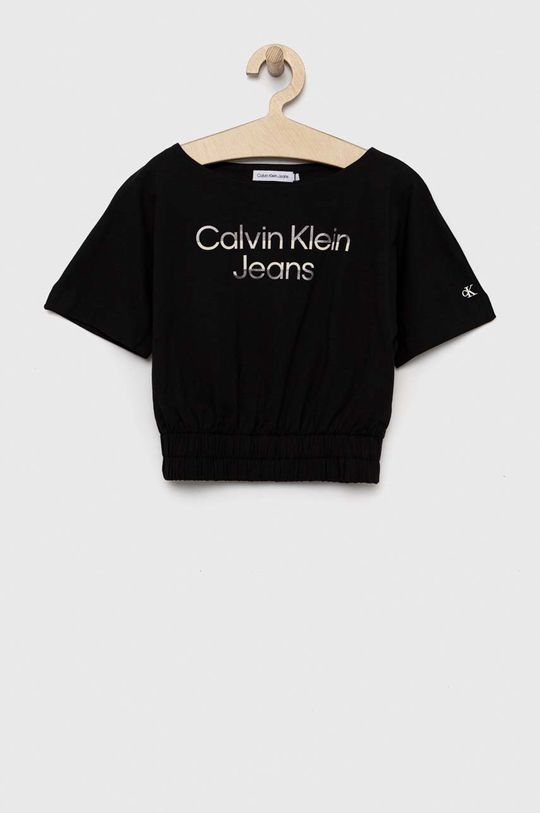 czarny Calvin Klein Jeans t-shirt dziecięcy Dziewczęcy