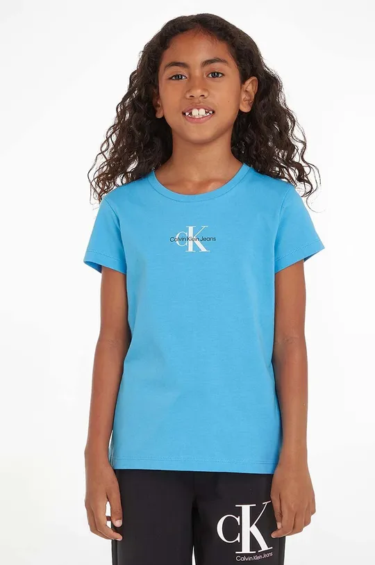 plava Dječja pamučna majica kratkih rukava Calvin Klein Jeans Za djevojčice