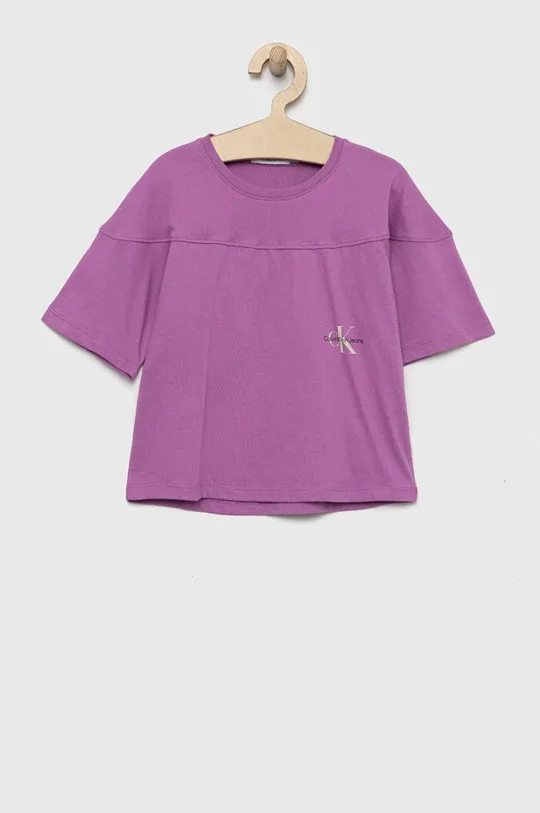фіолетовий Дитяча бавовняна футболка Calvin Klein Jeans Для дівчаток