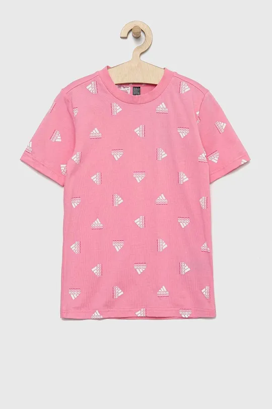Детская хлопковая футболка adidas LK BLUV CO розовый