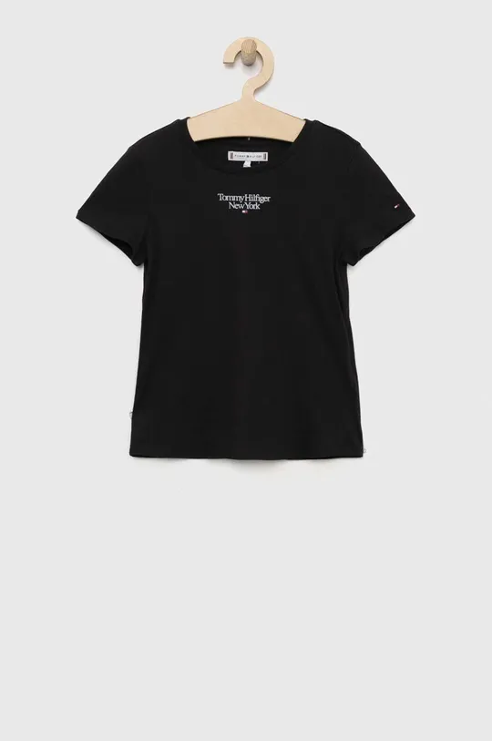 črna Otroška bombažna kratka majica Tommy Hilfiger Dekliški