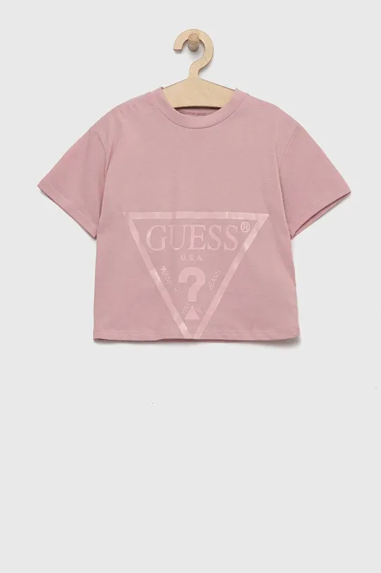 roza Dječja pamučna majica kratkih rukava Guess Za djevojčice
