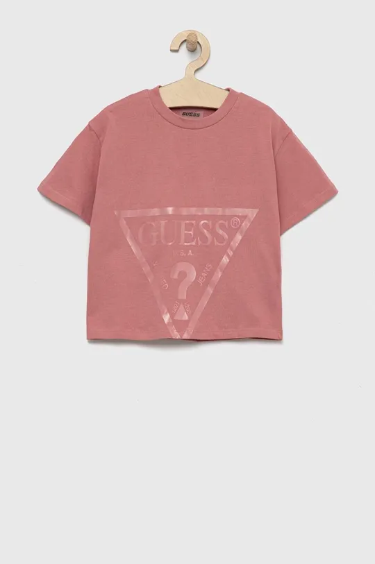 różowy Guess t-shirt bawełniany dziecięcy Dziewczęcy