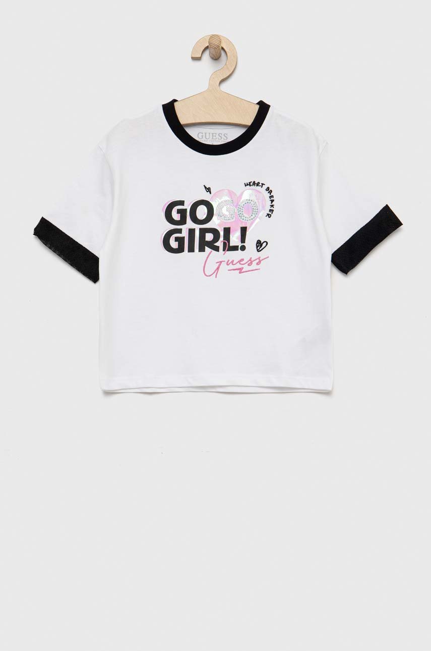 alb Guess tricou de bumbac pentru copii De fete
