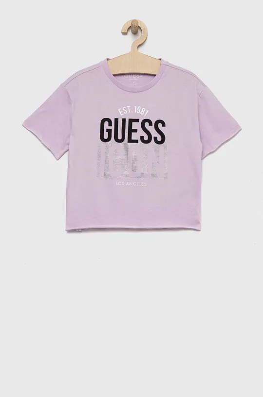 fioletowy Guess t-shirt bawełniany Dziewczęcy