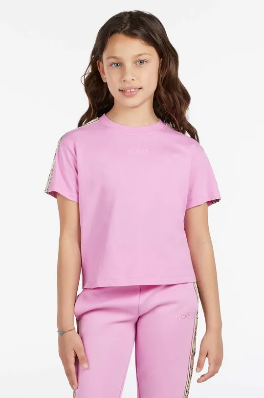 фиолетовой Детская хлопковая футболка Guess Для девочек