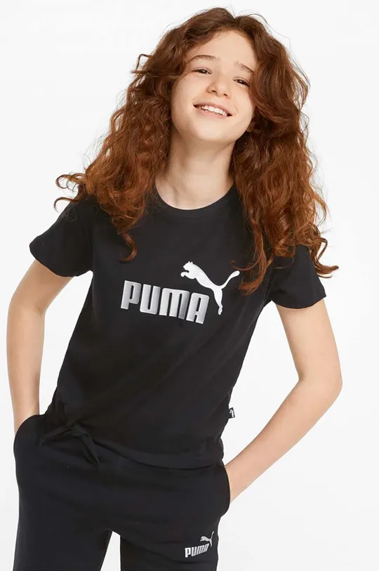 czarny Puma t-shirt dziecięcy ESS+ Logo Knotted Tee G Dziewczęcy