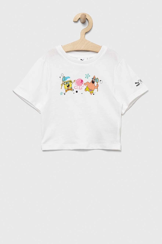 Puma tricou de bumbac pentru copii PUMA x SPONGEBOB Girls Tee print alb 53867202.PPYX