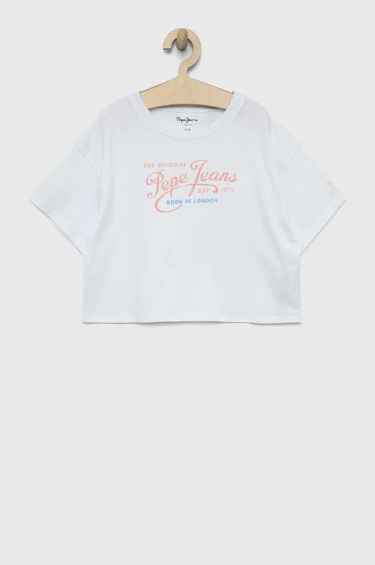 белый Детская хлопковая футболка Pepe Jeans Non-denim Для девочек