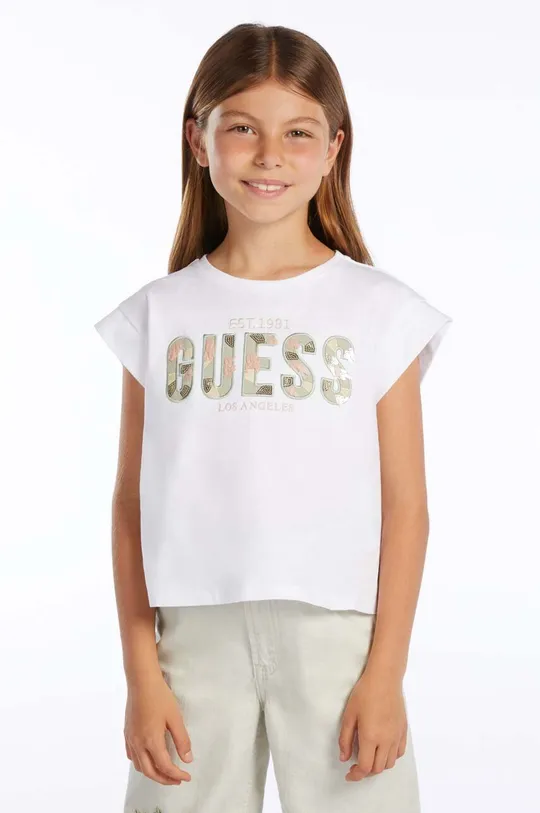 biela Detské bavlnené tričko Guess Dievčenský