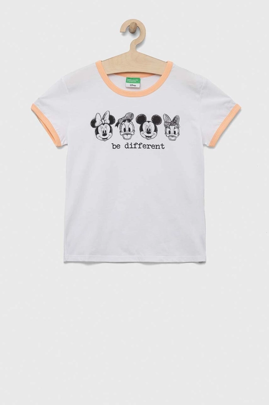 biały United Colors of Benetton t-shirt bawełniany dziecięcy Dziewczęcy