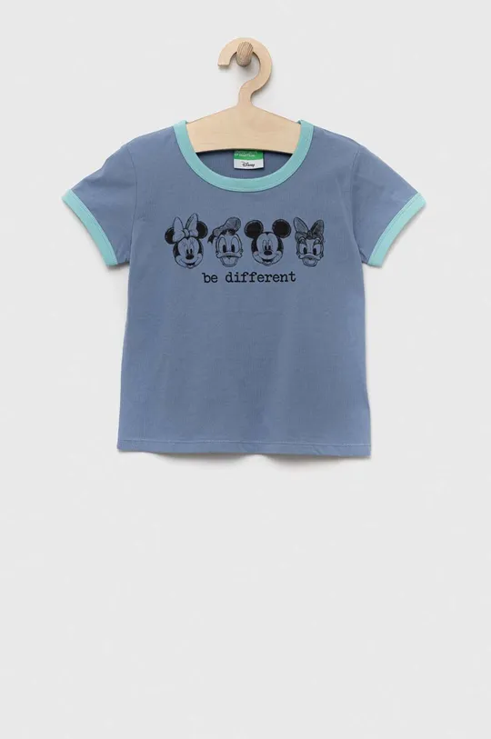 niebieski United Colors of Benetton t-shirt bawełniany dziecięcy Dziewczęcy