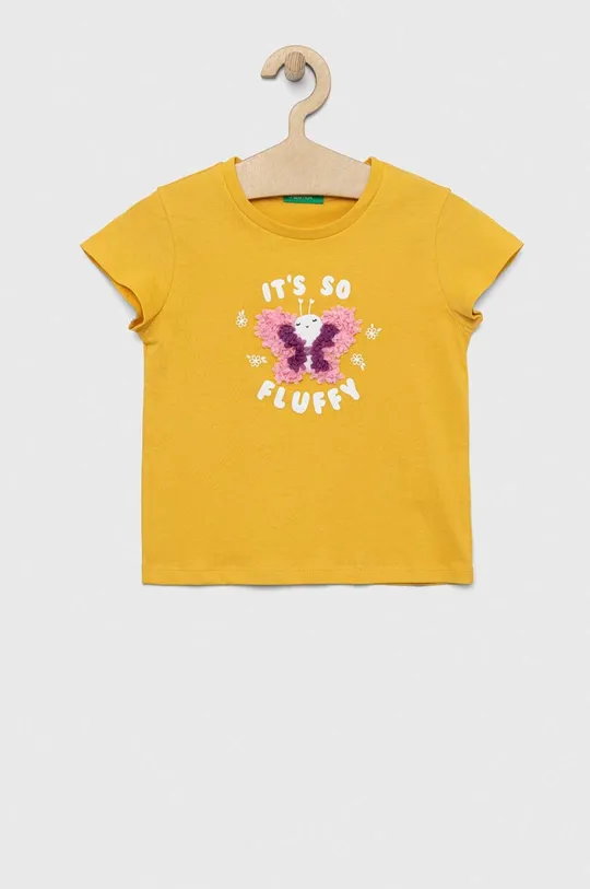 żółty United Colors of Benetton t-shirt bawełniany dziecięcy Dziewczęcy