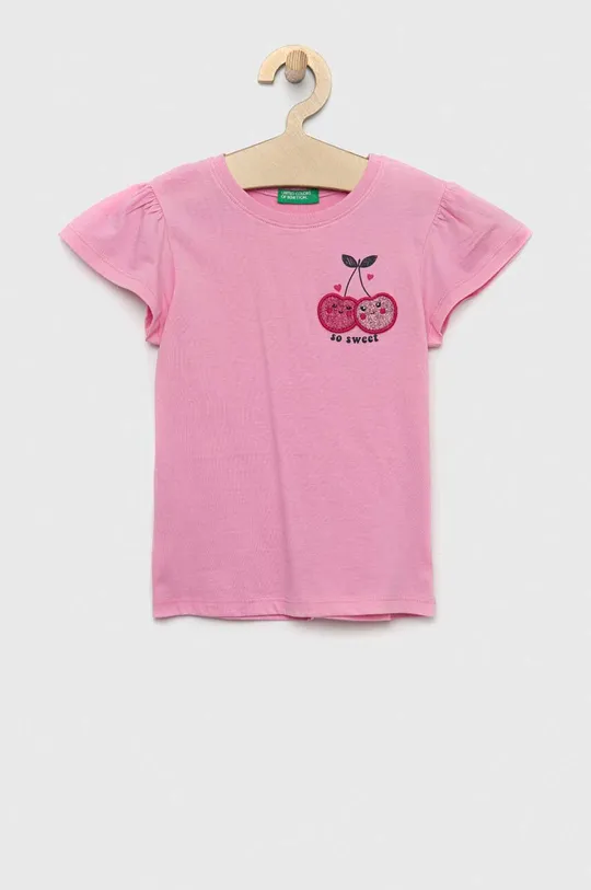 ružová Detské bavlnené tričko United Colors of Benetton Dievčenský