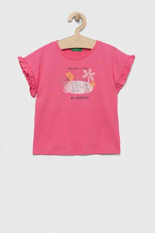 ροζ Παιδικό βαμβακερό μπλουζάκι United Colors of Benetton Για κορίτσια