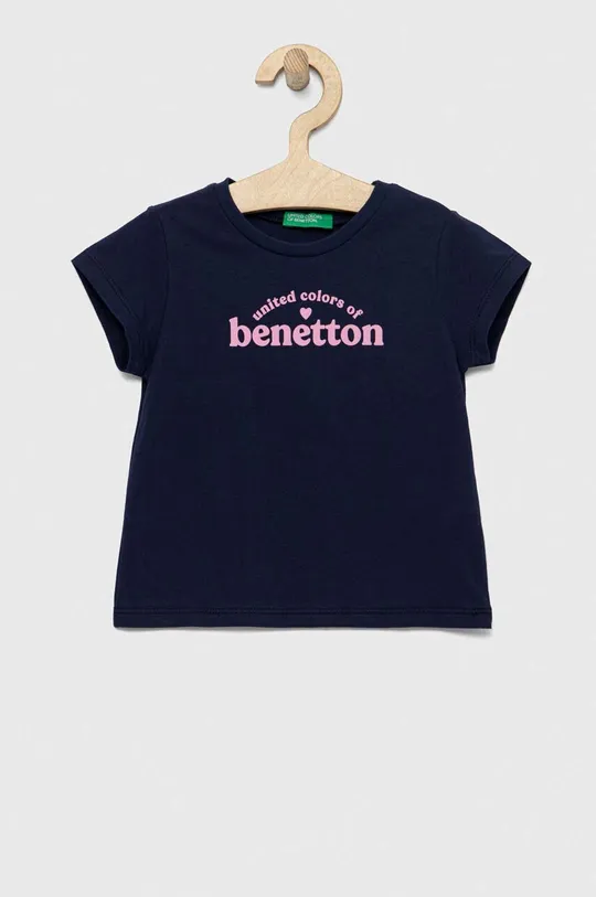 granatowy United Colors of Benetton t-shirt bawełniany dziecięcy Dziewczęcy