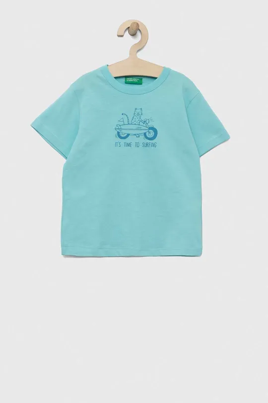 блакитний Дитяча бавовняна футболка United Colors of Benetton Для дівчаток