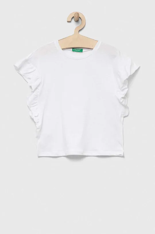 bela Kratka majica s primesjo lanu United Colors of Benetton Dekliški