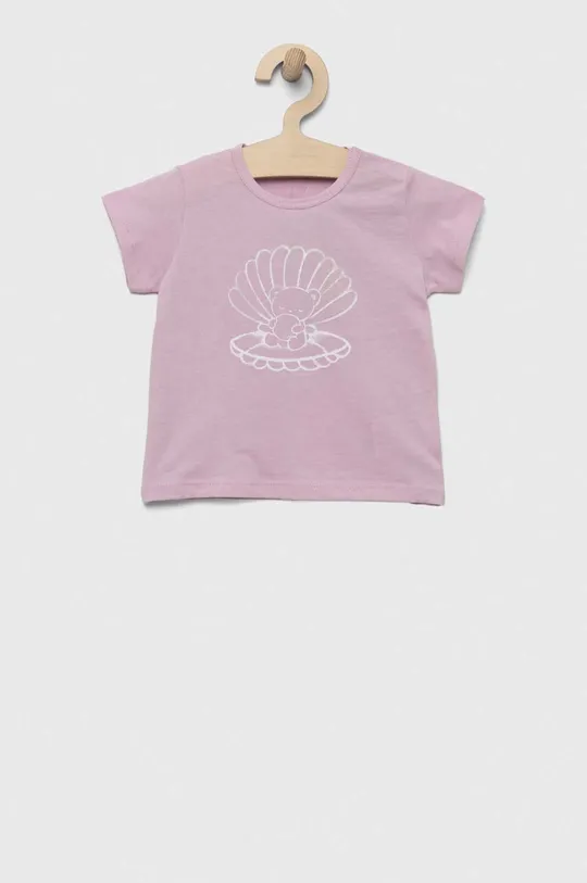 różowy United Colors of Benetton t-shirt bawełniany niemowlęcy Dziewczęcy