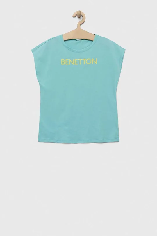 бирюзовый Детская хлопковая футболка United Colors of Benetton Для девочек