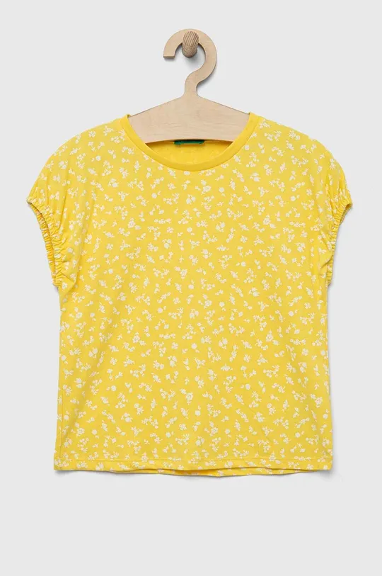 жовтий Дитяча бавовняна футболка United Colors of Benetton Для дівчаток