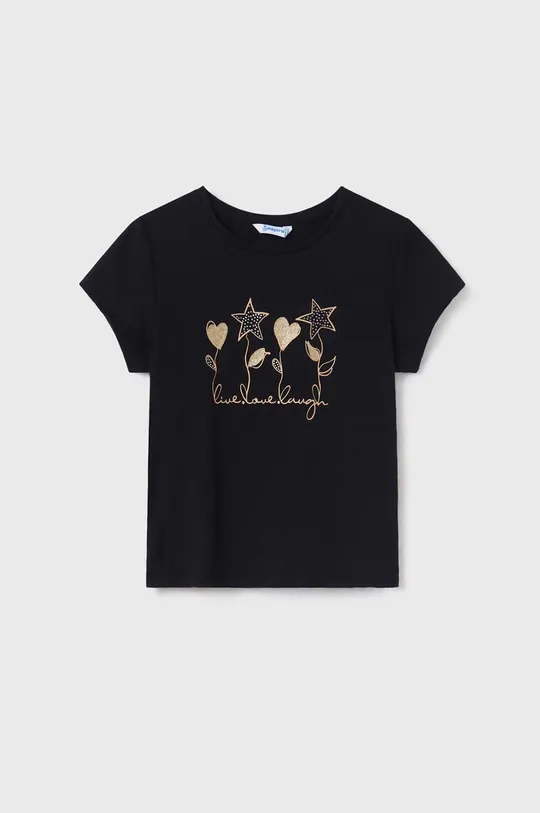 чорний Дитяча бавовняна футболка Mayoral Для дівчаток