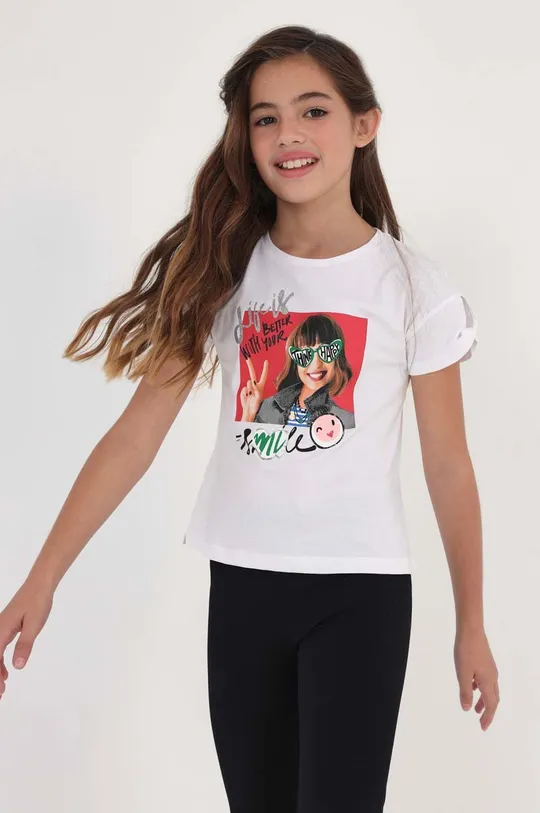 білий Дитяча бавовняна футболка Mayoral Для дівчаток