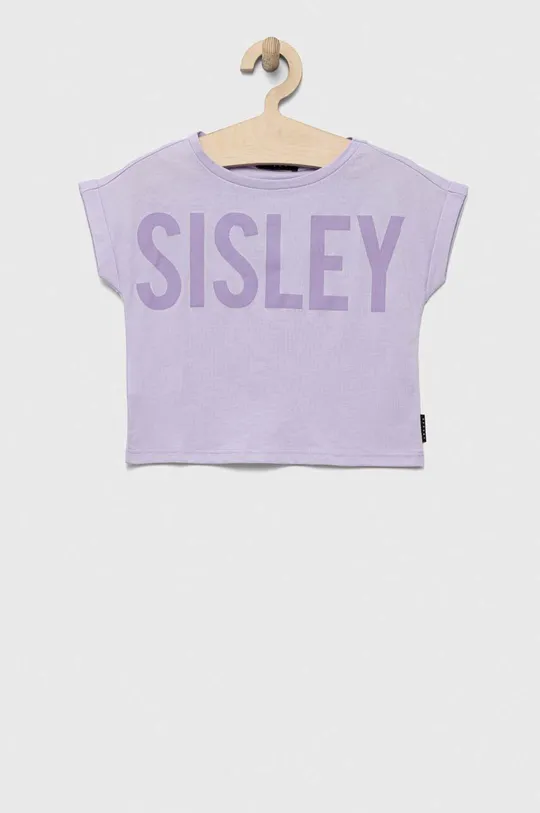 фіолетовий Дитяча бавовняна футболка Sisley Для дівчаток