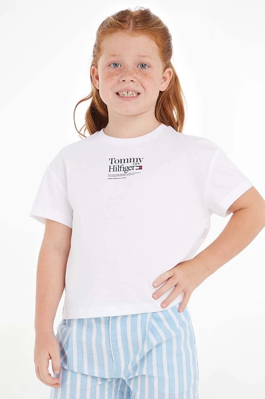 biały Tommy Hilfiger t-shirt bawełniany dziecięcy Dziewczęcy