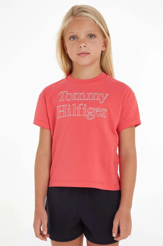 oranžna Otroška kratka majica Tommy Hilfiger Dekliški