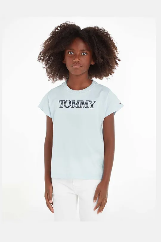 modra Otroška bombažna kratka majica Tommy Hilfiger Dekliški