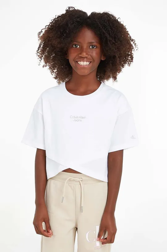biały Calvin Klein Jeans t-shirt bawełniany dziecięcy Dziewczęcy