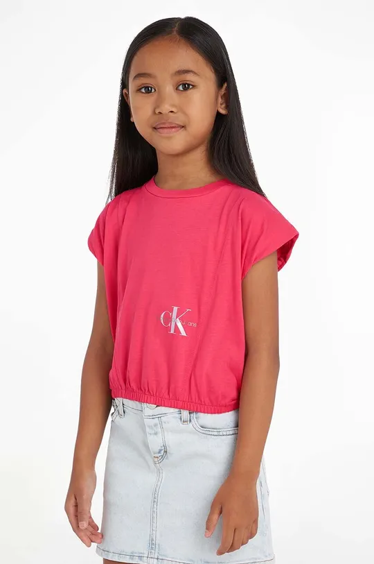 roza Otroška bombažna kratka majica Calvin Klein Jeans Dekliški