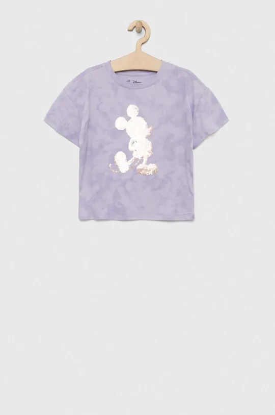 ljubičasta Dječja pamučna majica kratkih rukava GAP x Mickey Mouse Za djevojčice