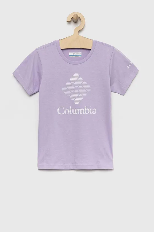 levandulová Dětské bavlněné tričko Columbia Mission Lake Short Sleeve Graphic Shirt Dívčí